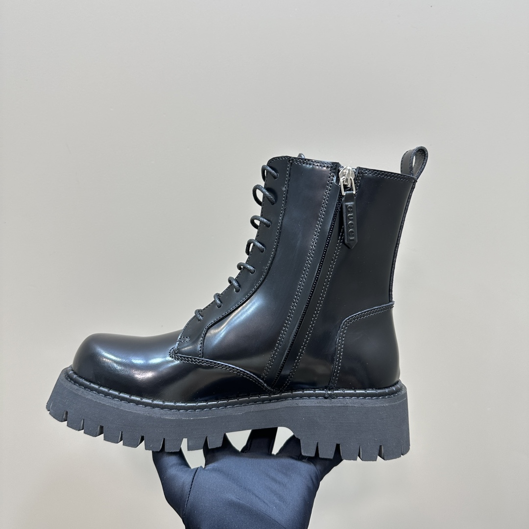 [TOP] GUCCI Side Zip Lace-Up Ankle Boots - 3 Colour