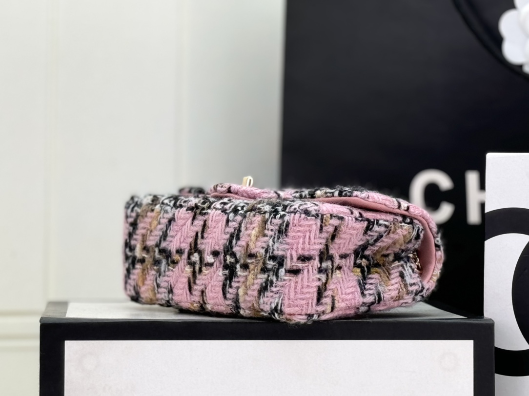 [TOP] CHANEL Wool Tweed Flap Bag 20cm/25cm - Pink and Black