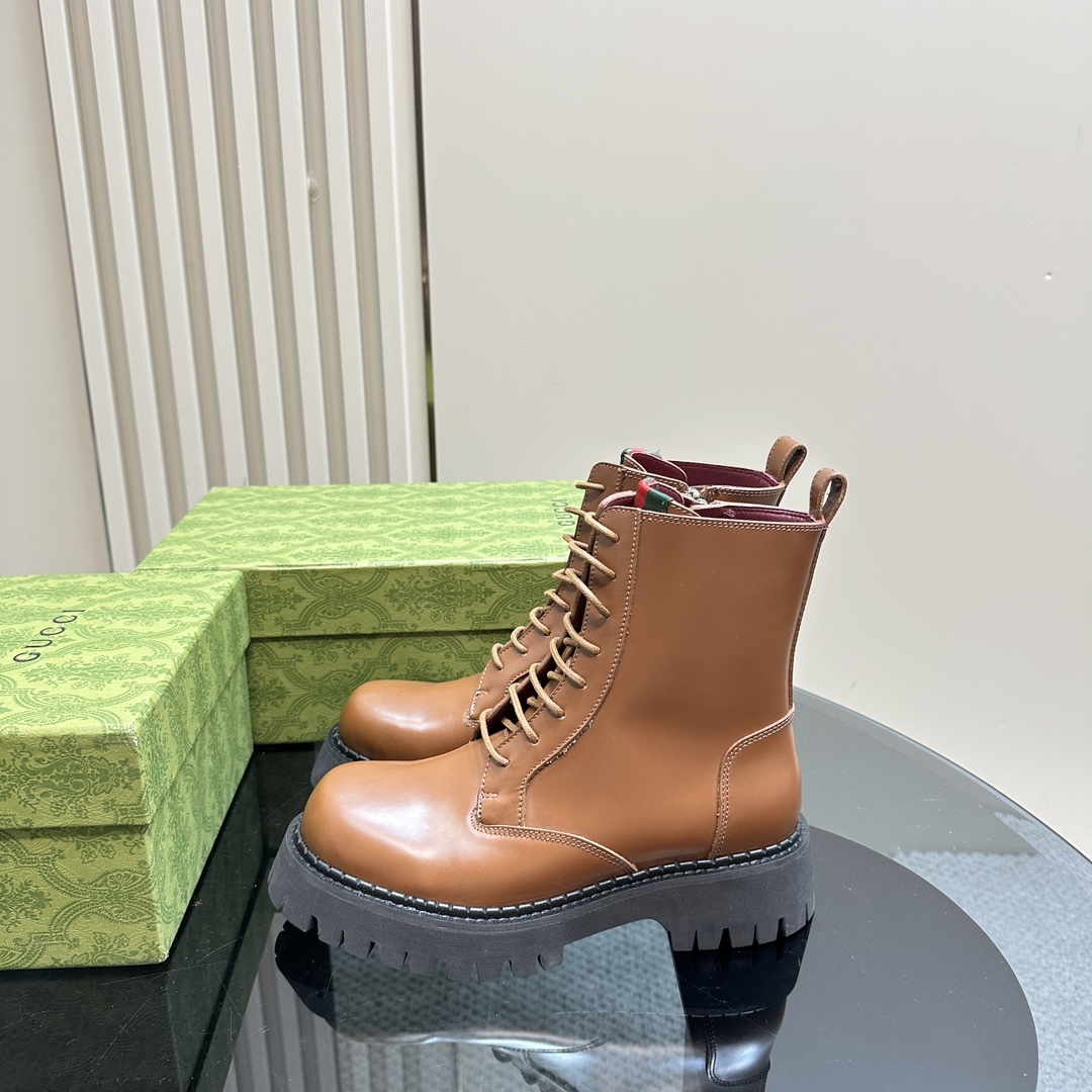 [TOP] GUCCI Side Zip Lace-Up Ankle Boots - 3 Colour