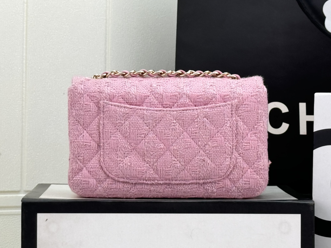 [TOP] CHANEL Wool Tweed Flap Bag 20cm/25cm - Pink