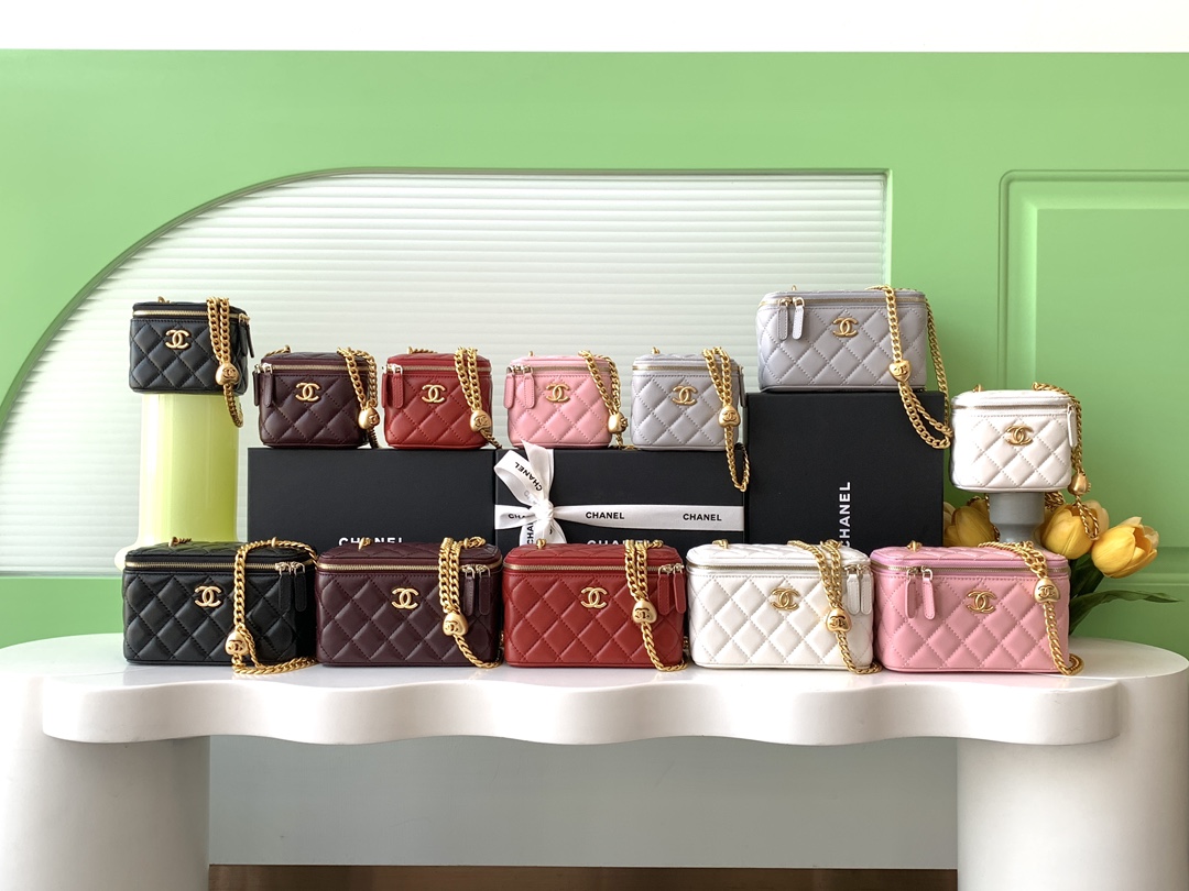 [TOP] CHANEL Vanity Case Lambskin with Heart Shape Adjustable Buckle 8.5x11x7cm/9.5x18x8cm - 6 Color