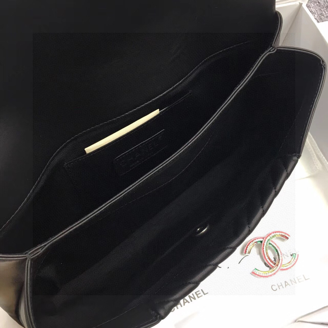 [TOP] CHANEL Lambskin Handbag 29x14.5cm - Black & GHW/SHW