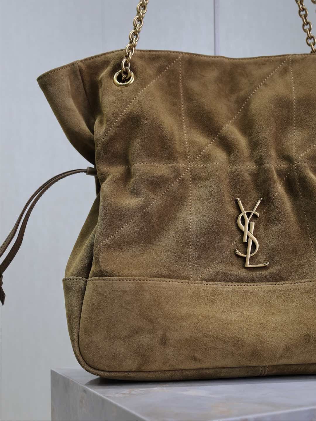 [TOP] Yves Saint Laurent YSL Suede Jamie 4.3 Large POCHON Bag 27×34×3cm - Brown