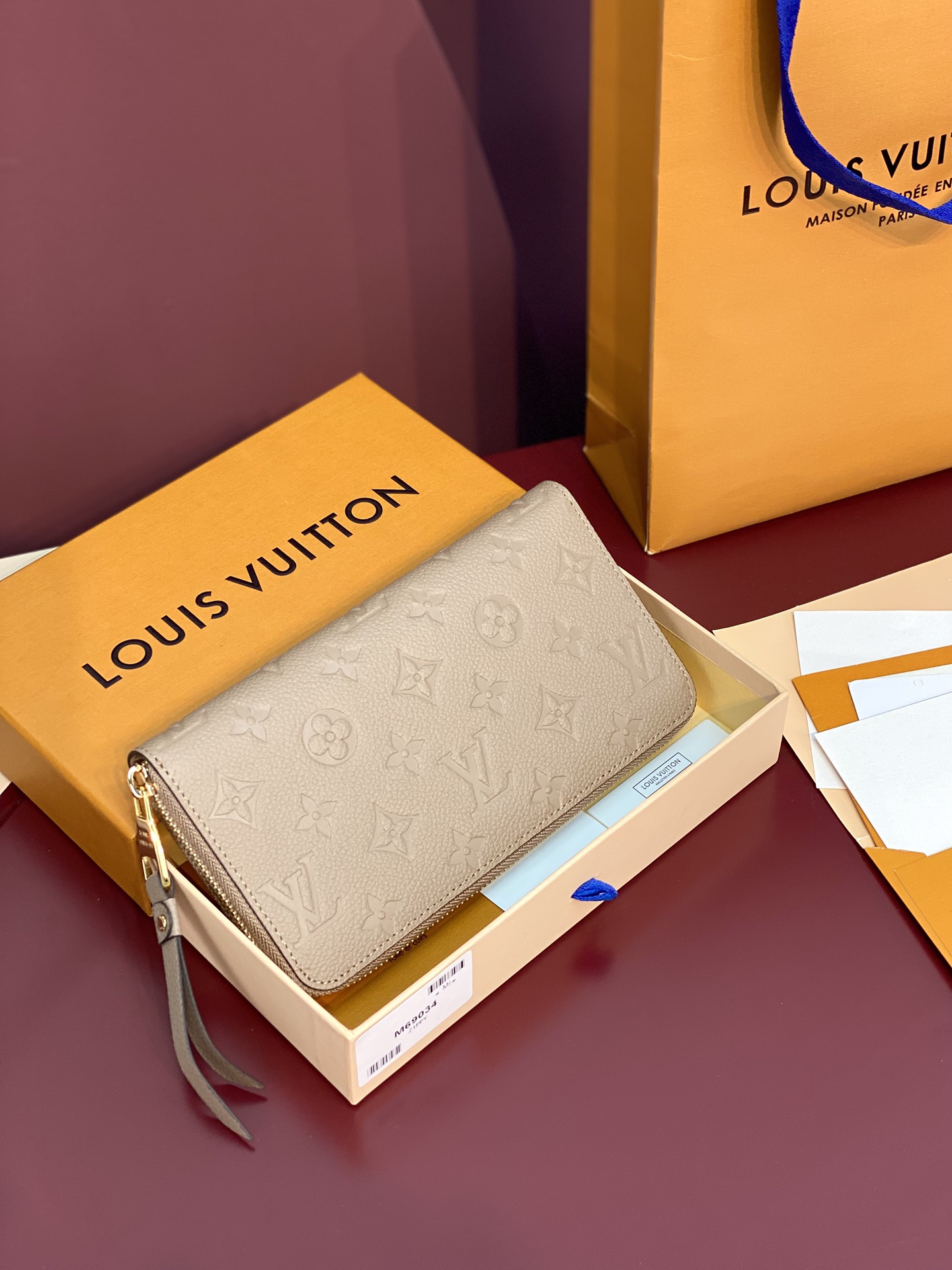 [TOP] Louis Vuitton LV Zippy Wallet Monogram Empreinte Leather 19.5x10cm - Khaki