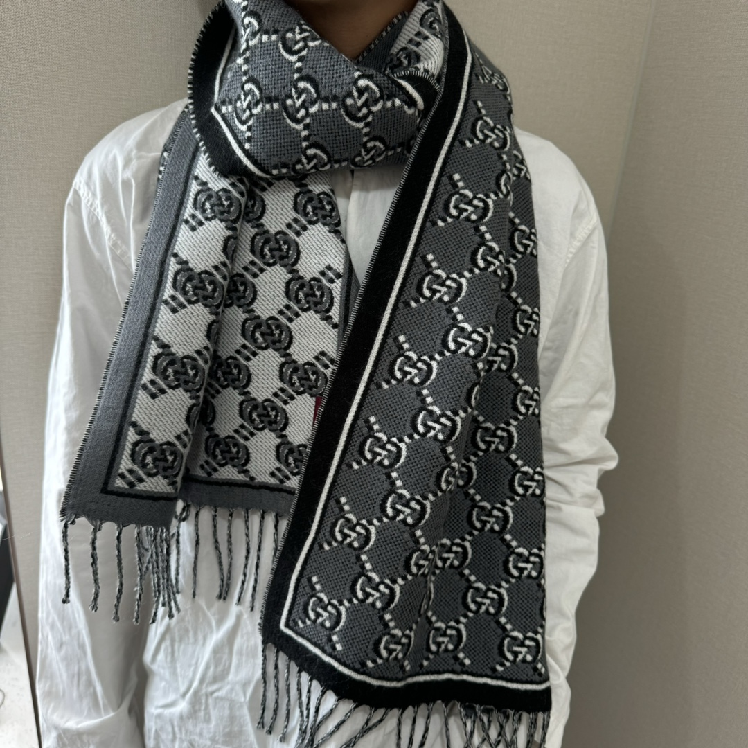 [TOP] GUCCI Men's Wool Scarf 180✖️35cm -Grey