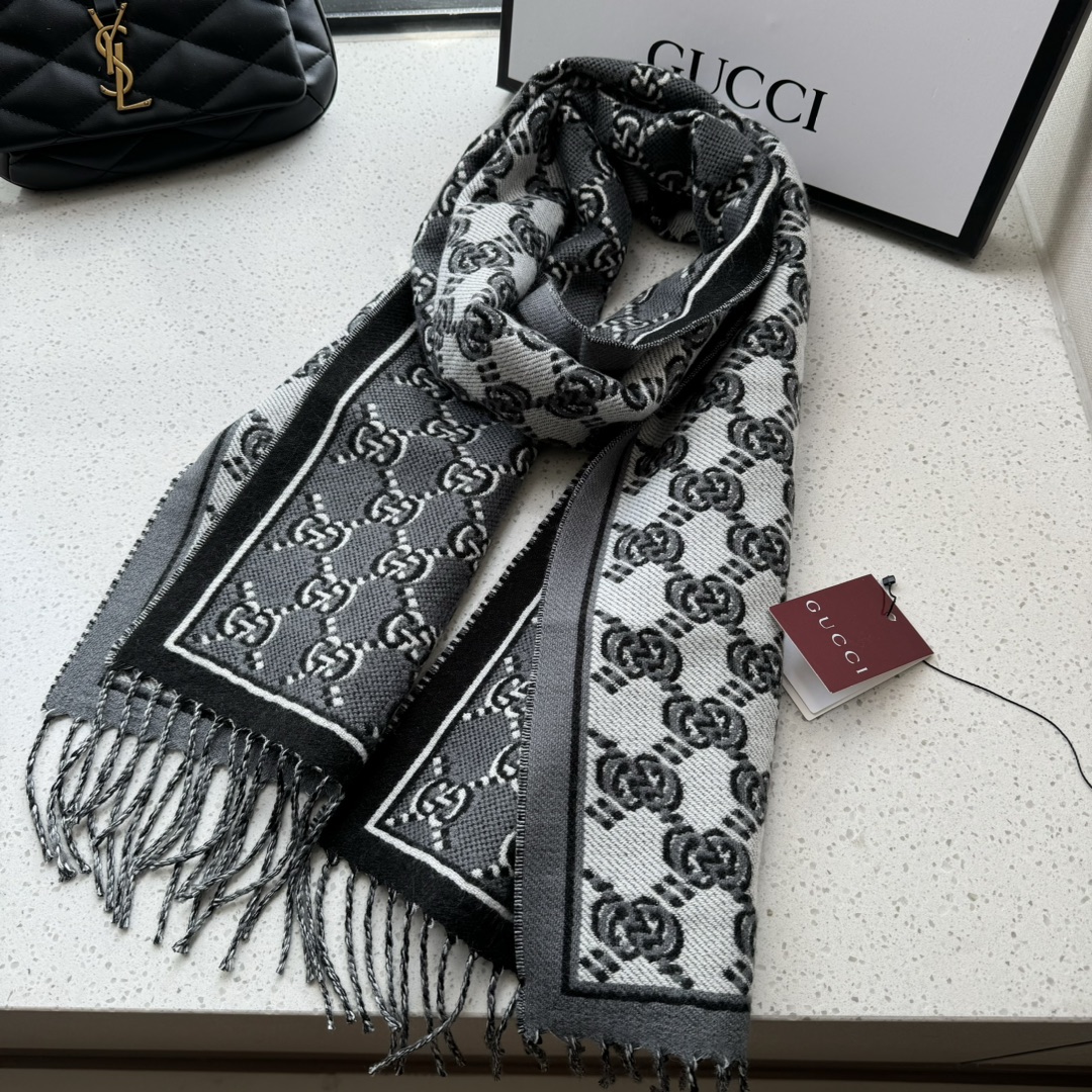 [TOP] GUCCI Men's Wool Scarf 180✖️35cm -Grey