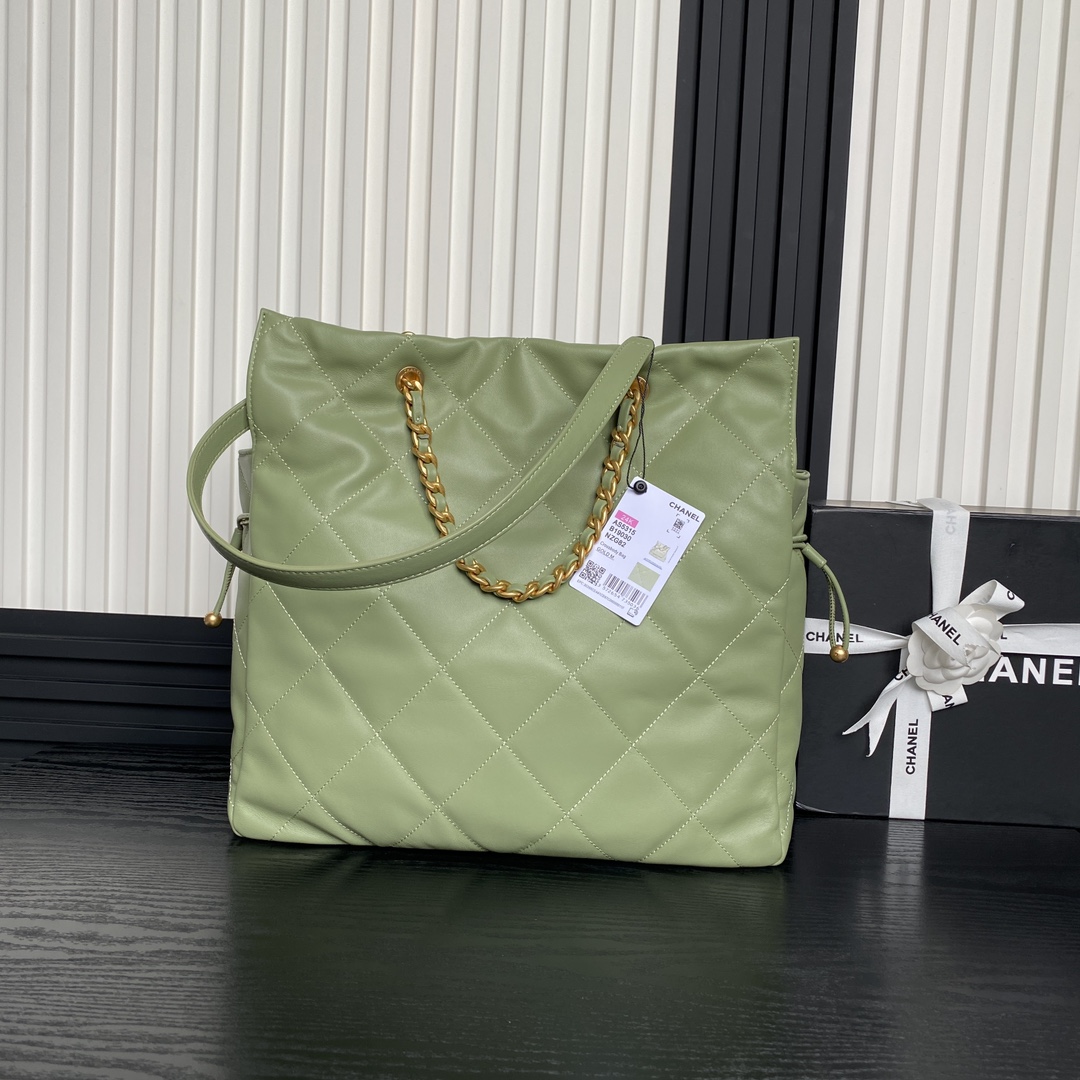 [TOP] CHANEL Tote Bag Lambskin 34X36X12m - Green & GHW