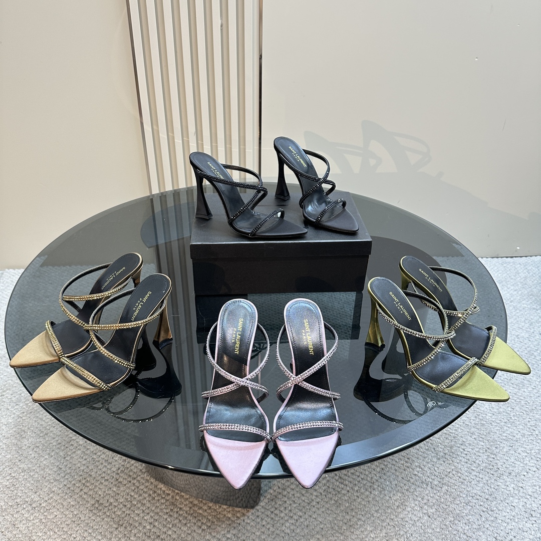 [TOP] Yves Saint Laurent YSL 24ss Rhinestone High-Heeled Sandals - 4 Colours