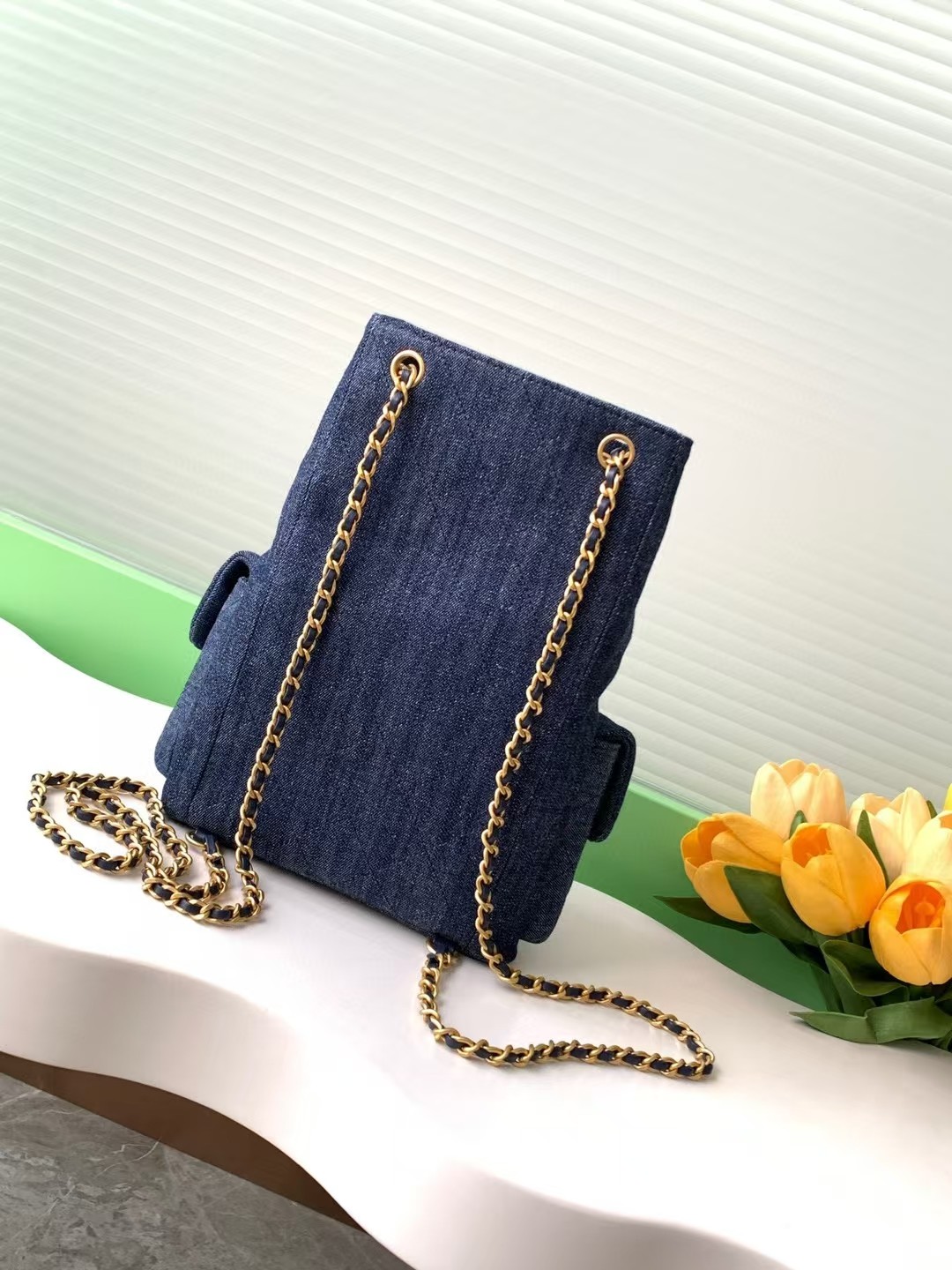 [TOP] CHANEL Backpack Denim 24.5x18x8cm - Blue/Light Blue