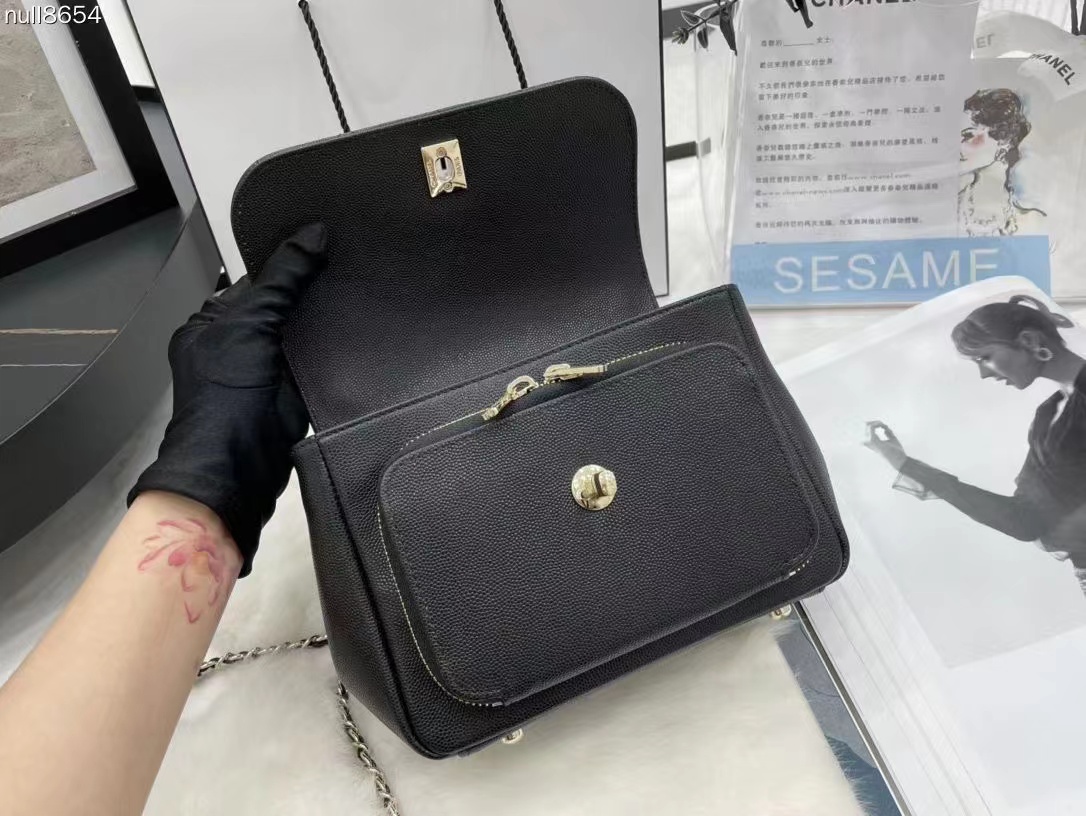 [TOP] CHANEL Classic Flap Bag w Top Handle Bag 19x7x14cm - Brown/Black