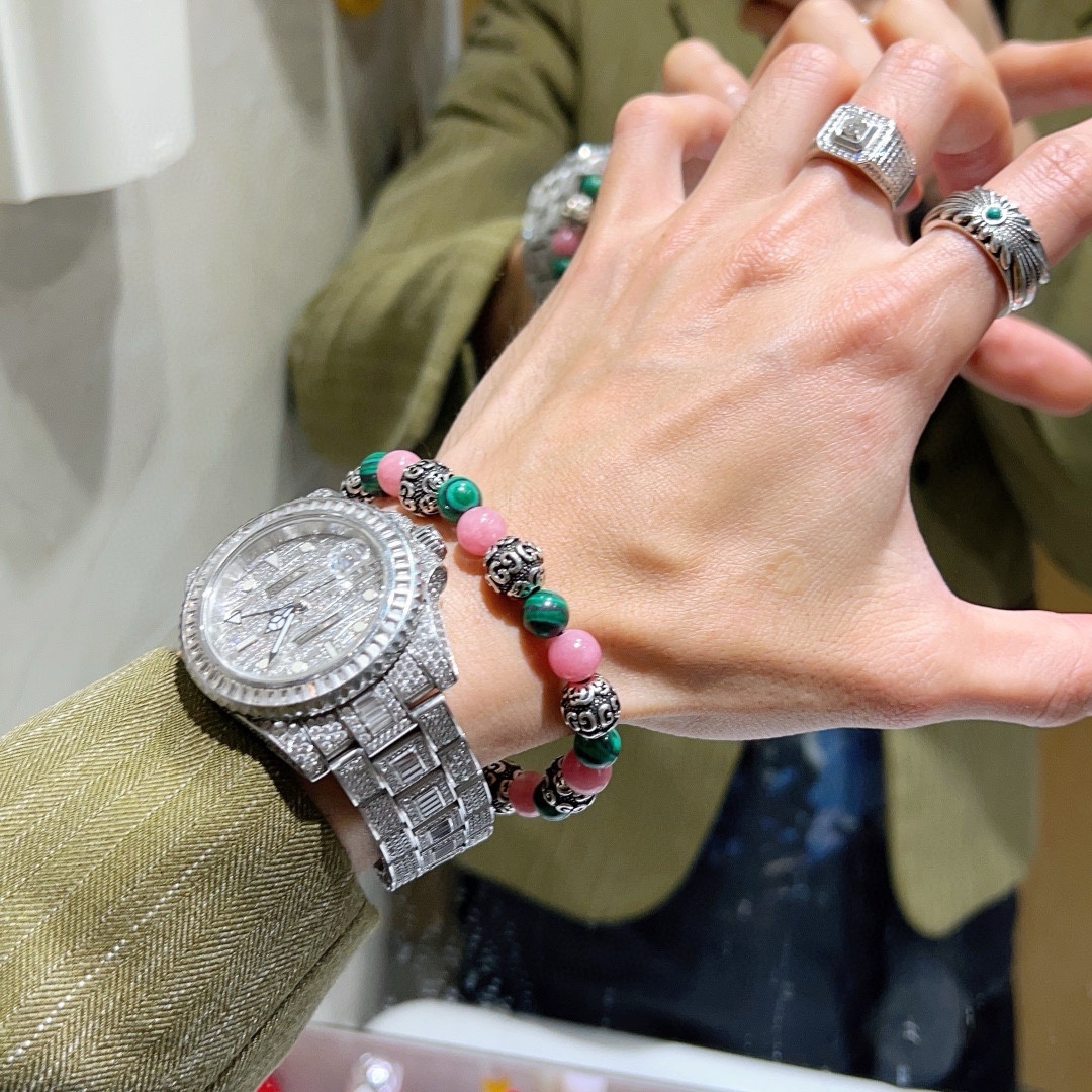[TOP] GUCCI Natural Crystal Bracelet - Green&Pink