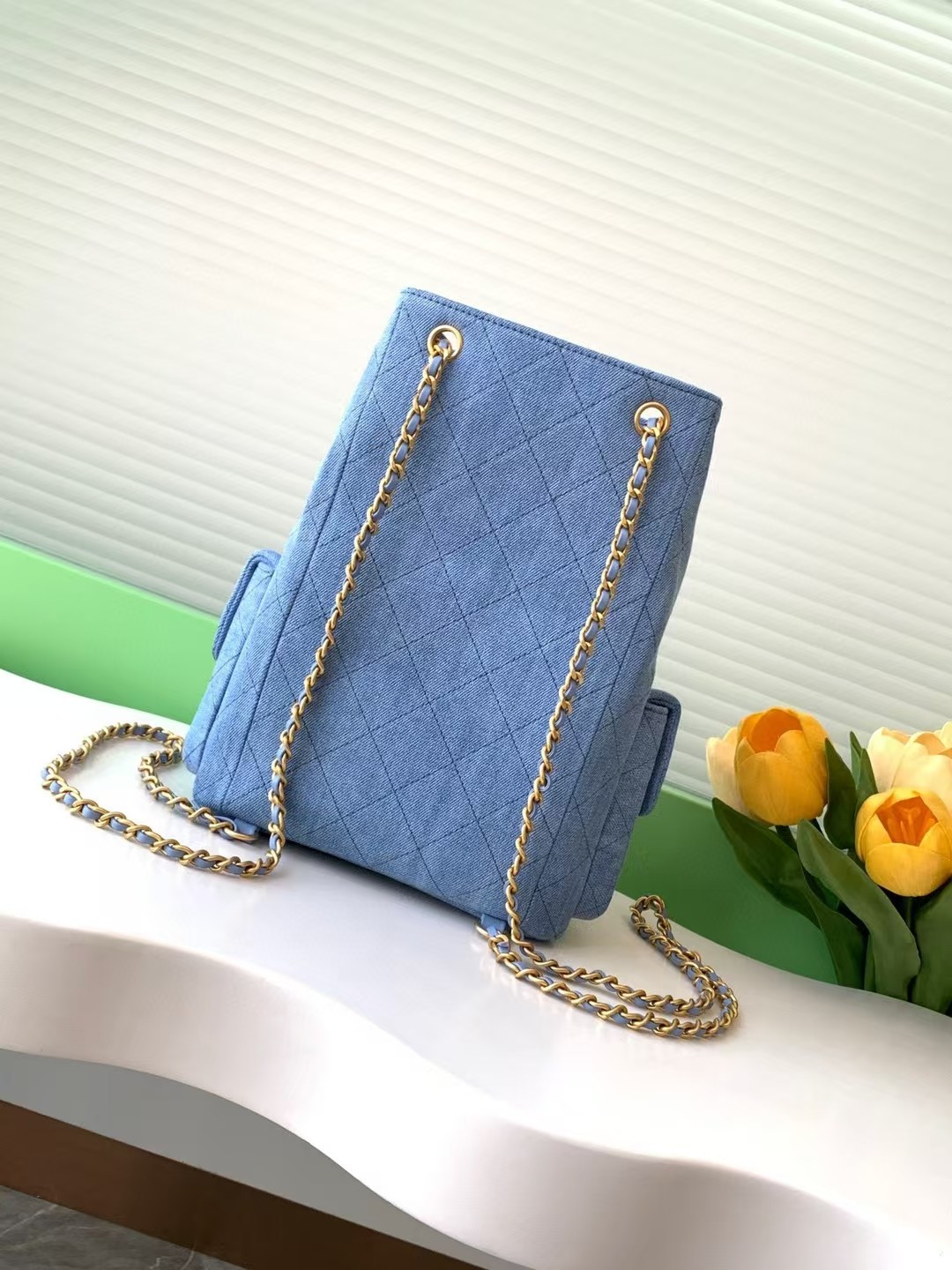 [TOP] CHANEL Backpack Denim 24.5x18x8cm - Blue/Light Blue