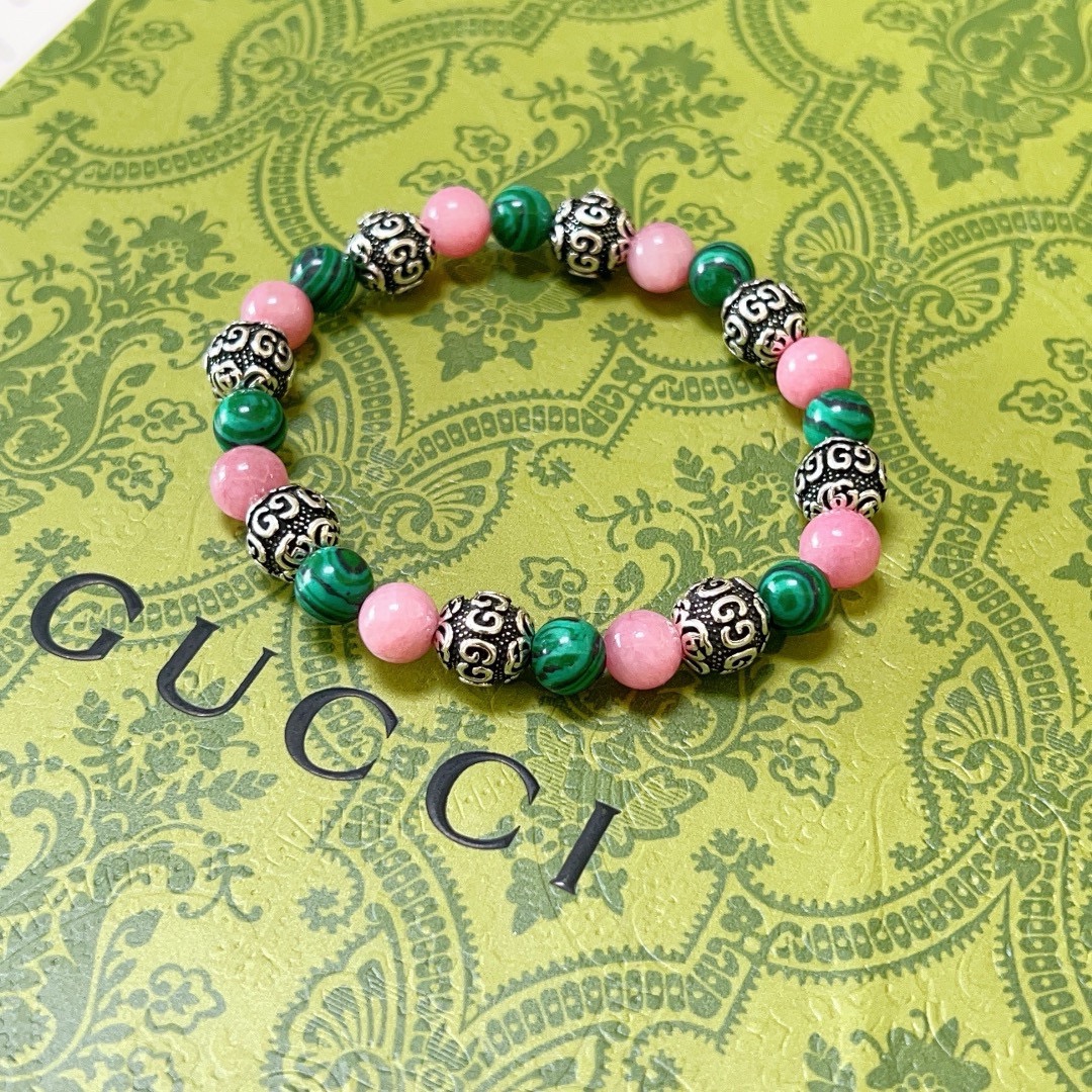 [TOP] GUCCI Natural Crystal Bracelet - Green&Pink