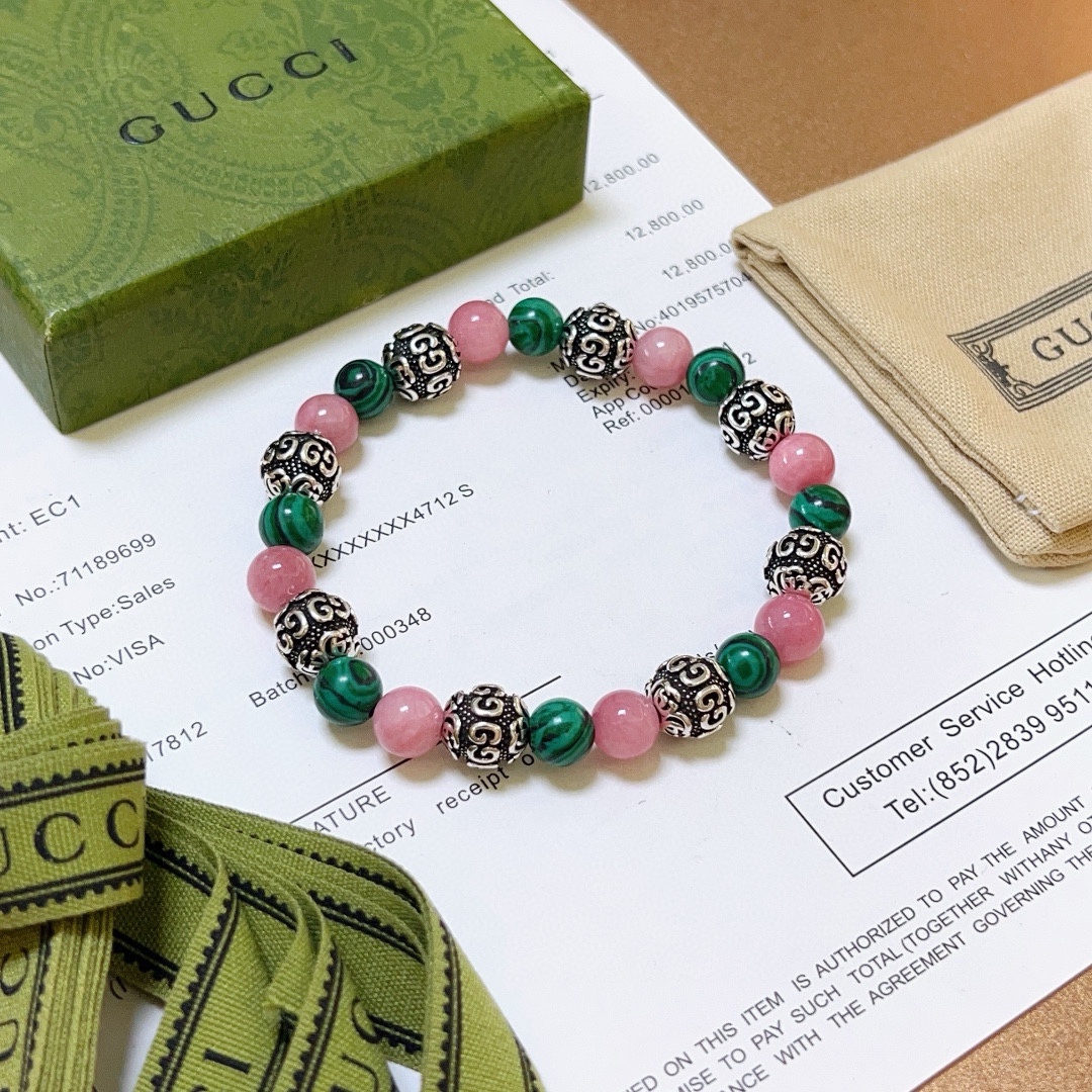 [TOP] GUCCI Natural Crystal Bracelet - Green&Pink