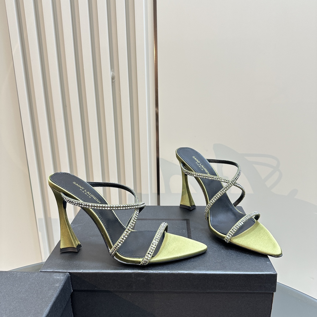 [TOP] Yves Saint Laurent YSL 24ss Rhinestone High-Heeled Sandals - 4 Colours