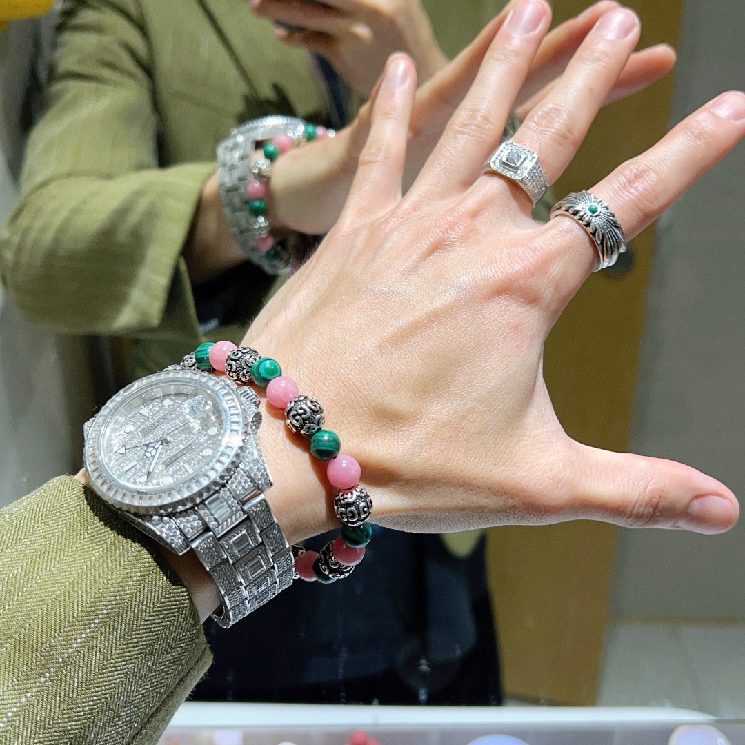 [TOP] GUCCI Natural Crystal Bracelet - Green&Pink