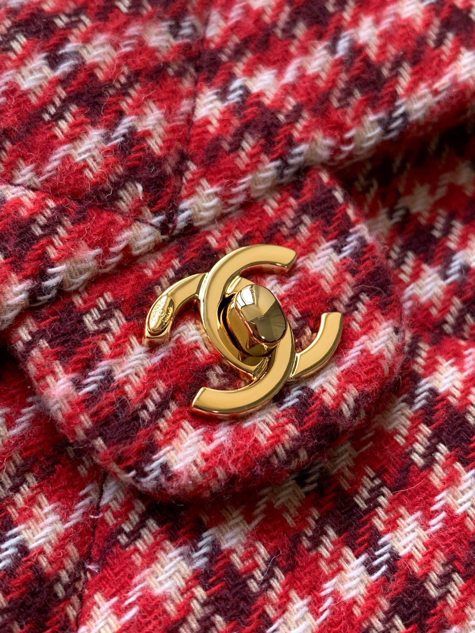 [TOP] CHANEL Houndstooth Backpack 28×26×11cm - Red