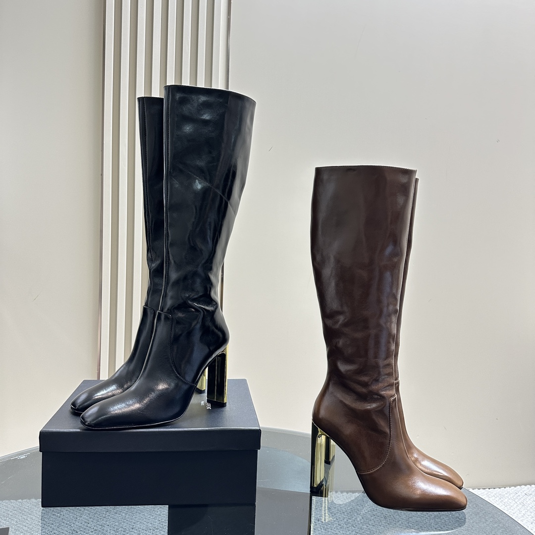 [TOP] Yves Saint Laurent YSL Mirror Leather Boots -10.5cm - 2 Colors