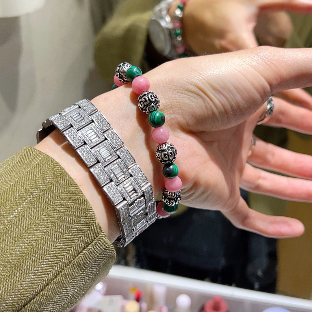 [TOP] GUCCI Natural Crystal Bracelet - Green&Pink