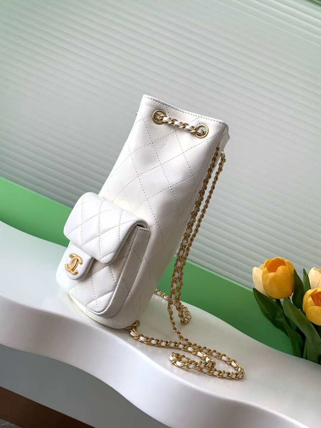 [TOP] CHANEL Backpack Leather 24.5x18x8cm - Black/White