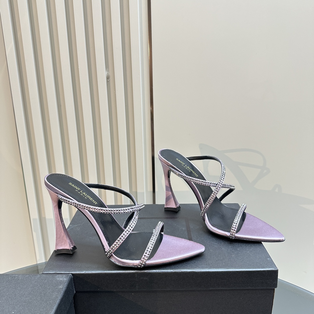[TOP] Yves Saint Laurent YSL 24ss Rhinestone High-Heeled Sandals - 4 Colours