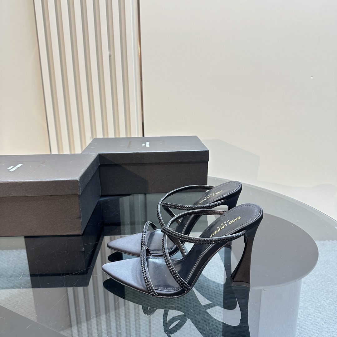 [TOP] Yves Saint Laurent YSL 24ss Rhinestone High-Heeled Sandals - 4 Colours