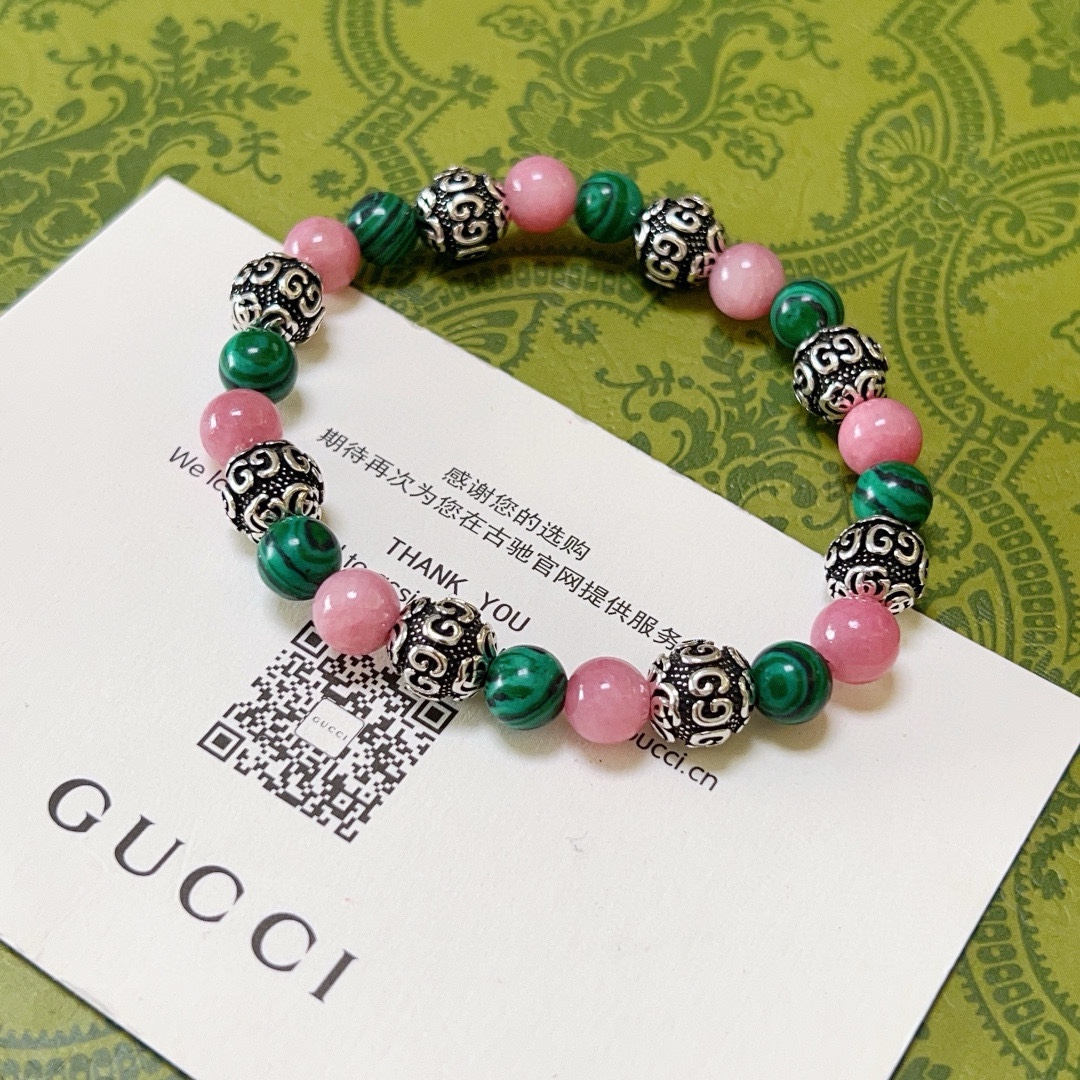 [TOP] GUCCI Natural Crystal Bracelet - Green&Pink