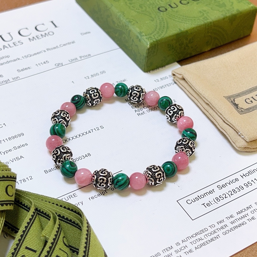 [TOP] GUCCI Natural Crystal Bracelet - Green&Pink