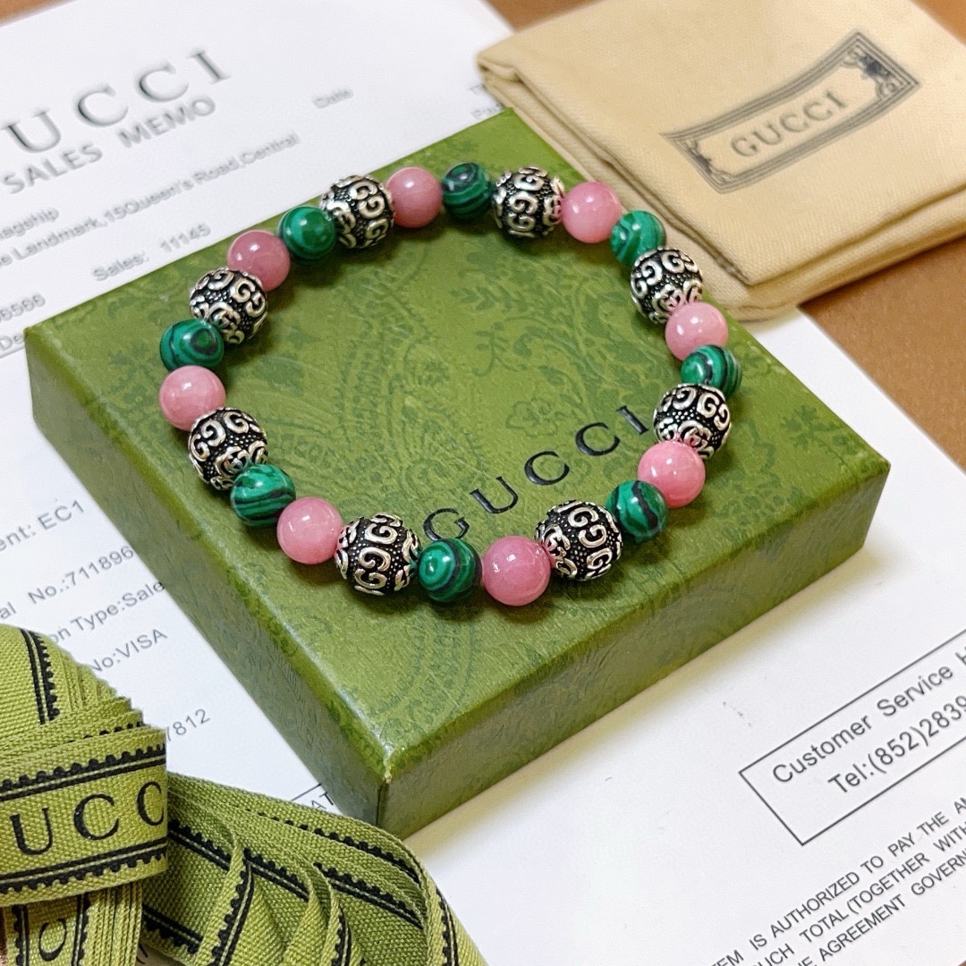 [TOP] GUCCI Natural Crystal Bracelet - Green&Pink