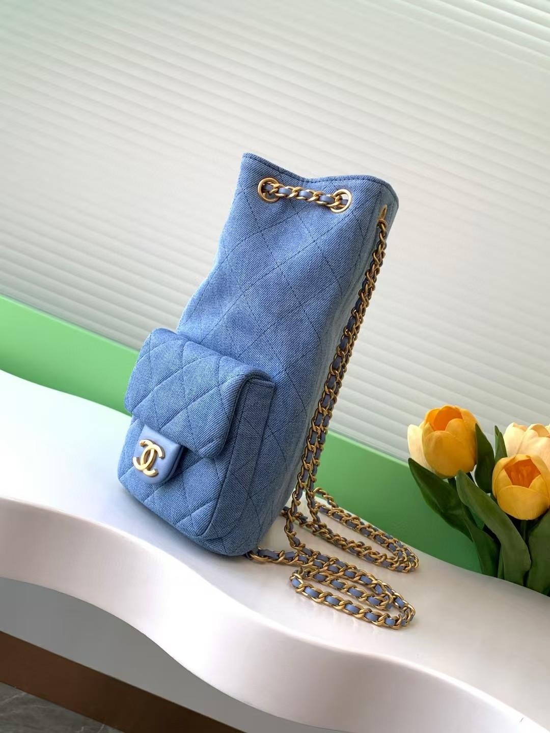 [TOP] CHANEL Backpack Denim 24.5x18x8cm - Blue/Light Blue