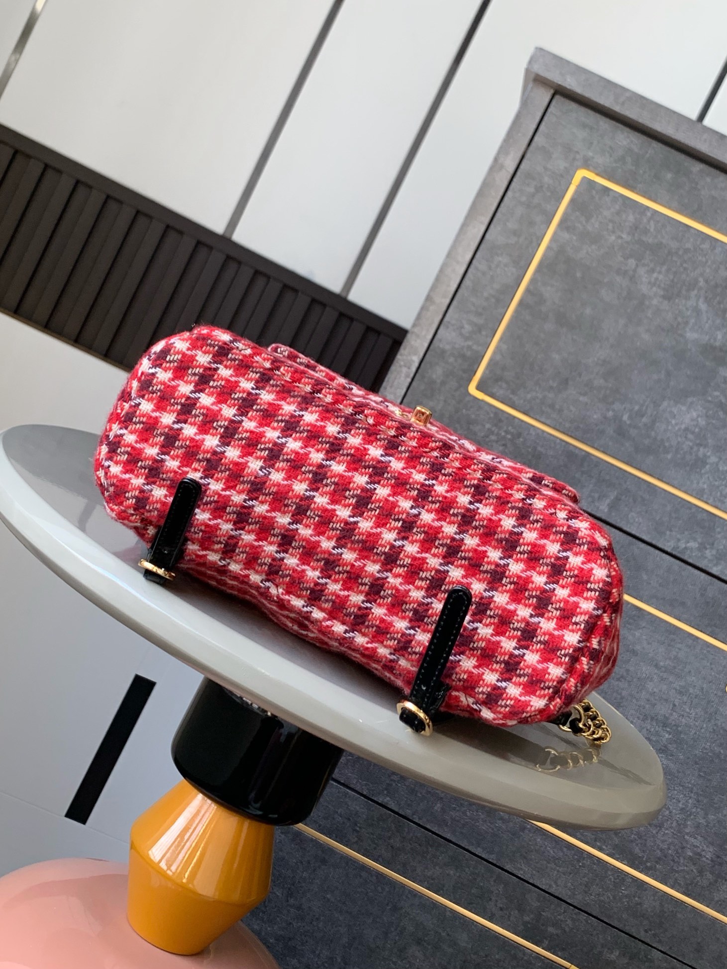 [TOP] CHANEL Houndstooth Backpack 28×26×11cm - Red