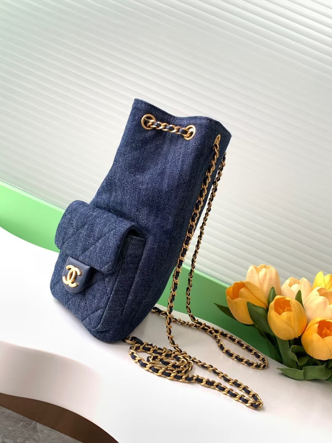 [TOP] CHANEL Backpack Denim 24.5x18x8cm - Blue/Light Blue