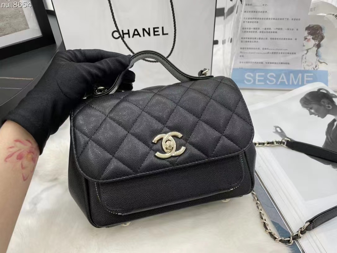 [TOP] CHANEL Classic Flap Bag w Top Handle Bag 19x7x14cm - Brown/Black