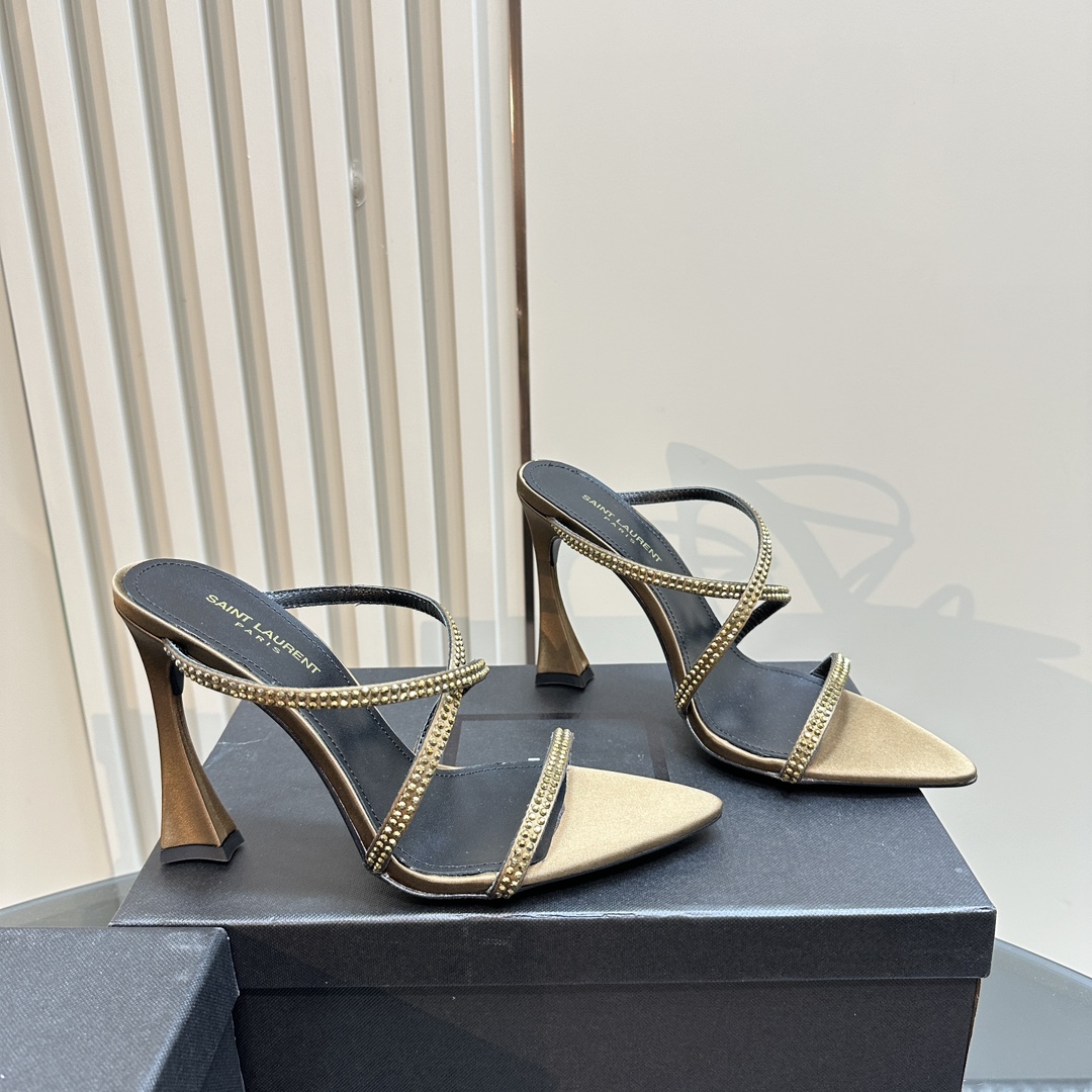 [TOP] Yves Saint Laurent YSL 24ss Rhinestone High-Heeled Sandals - 4 Colours