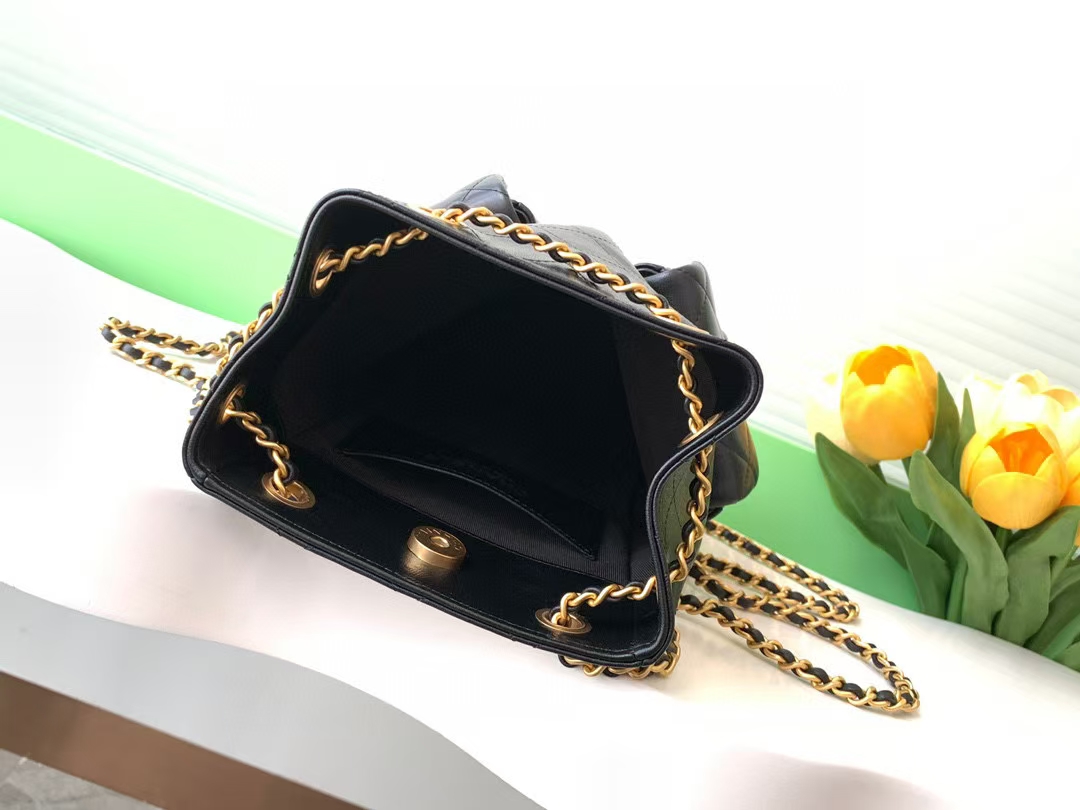 [TOP] CHANEL Backpack Leather 24.5x18x8cm - Black/White