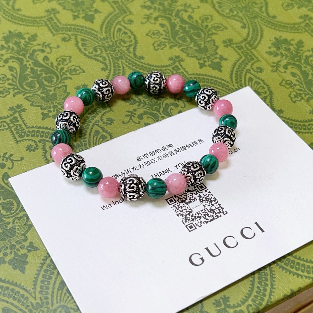 [TOP] GUCCI Natural Crystal Bracelet - Green&Pink