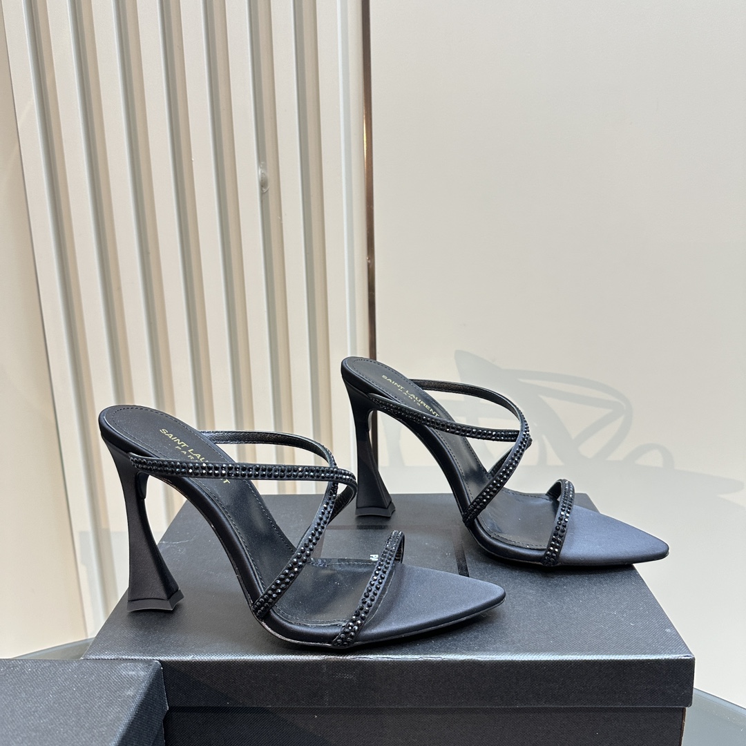 [TOP] Yves Saint Laurent YSL 24ss Rhinestone High-Heeled Sandals - 4 Colours