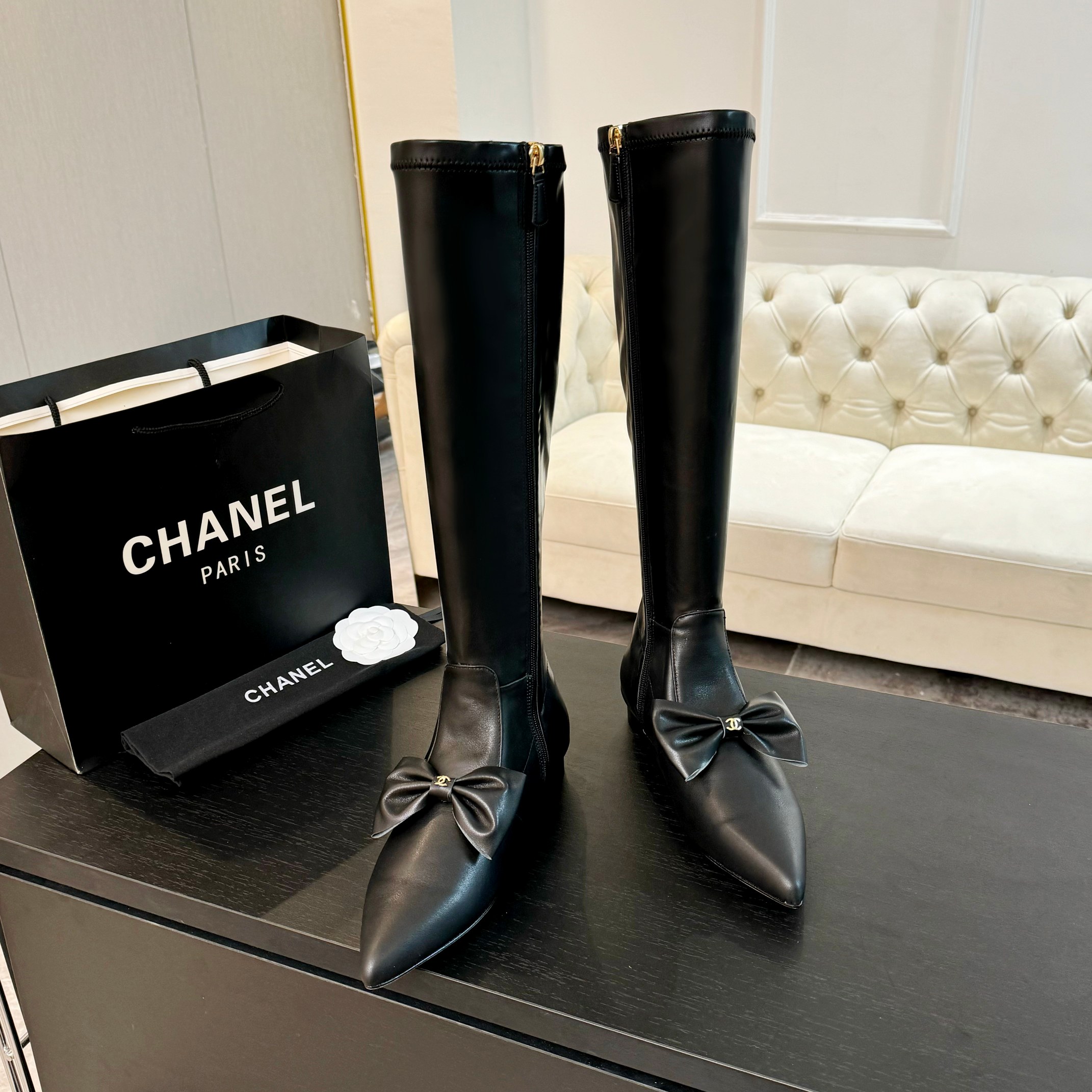 [TOP] CHANEL Pointy Boots With Big Bows - 3 Colour