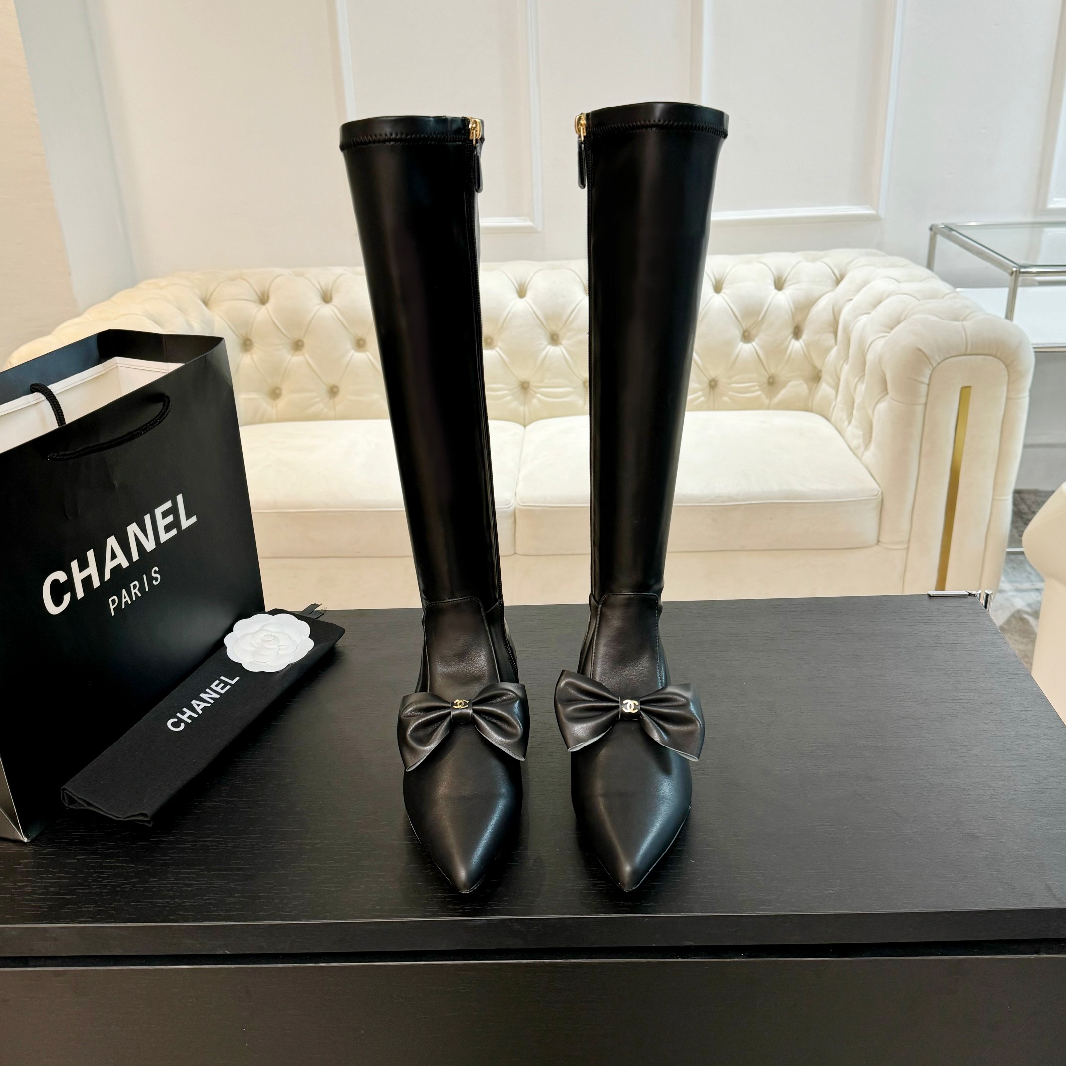 [TOP] CHANEL Pointy Boots With Big Bows - 3 Colour