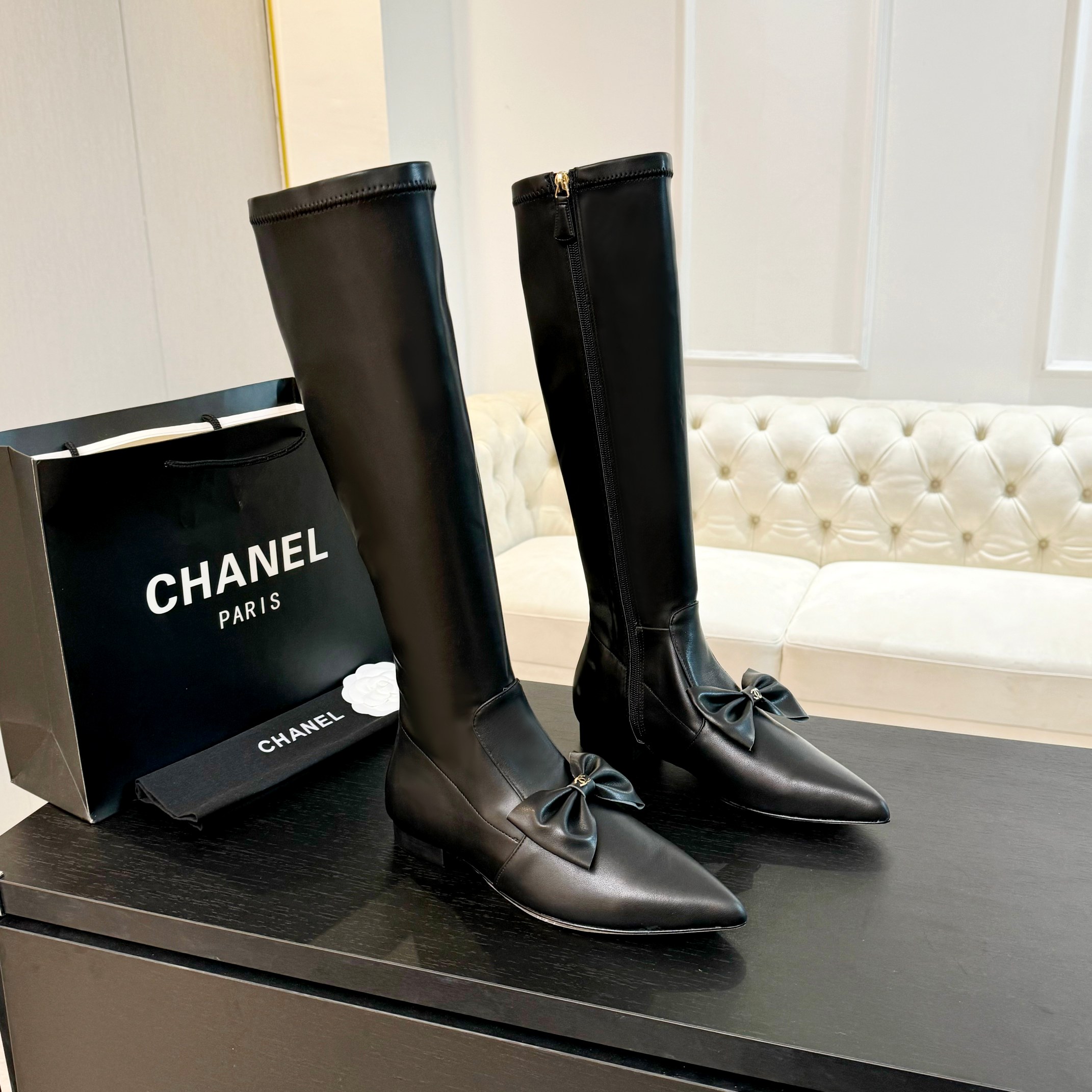 [TOP] CHANEL Pointy Boots With Big Bows - 3 Colour
