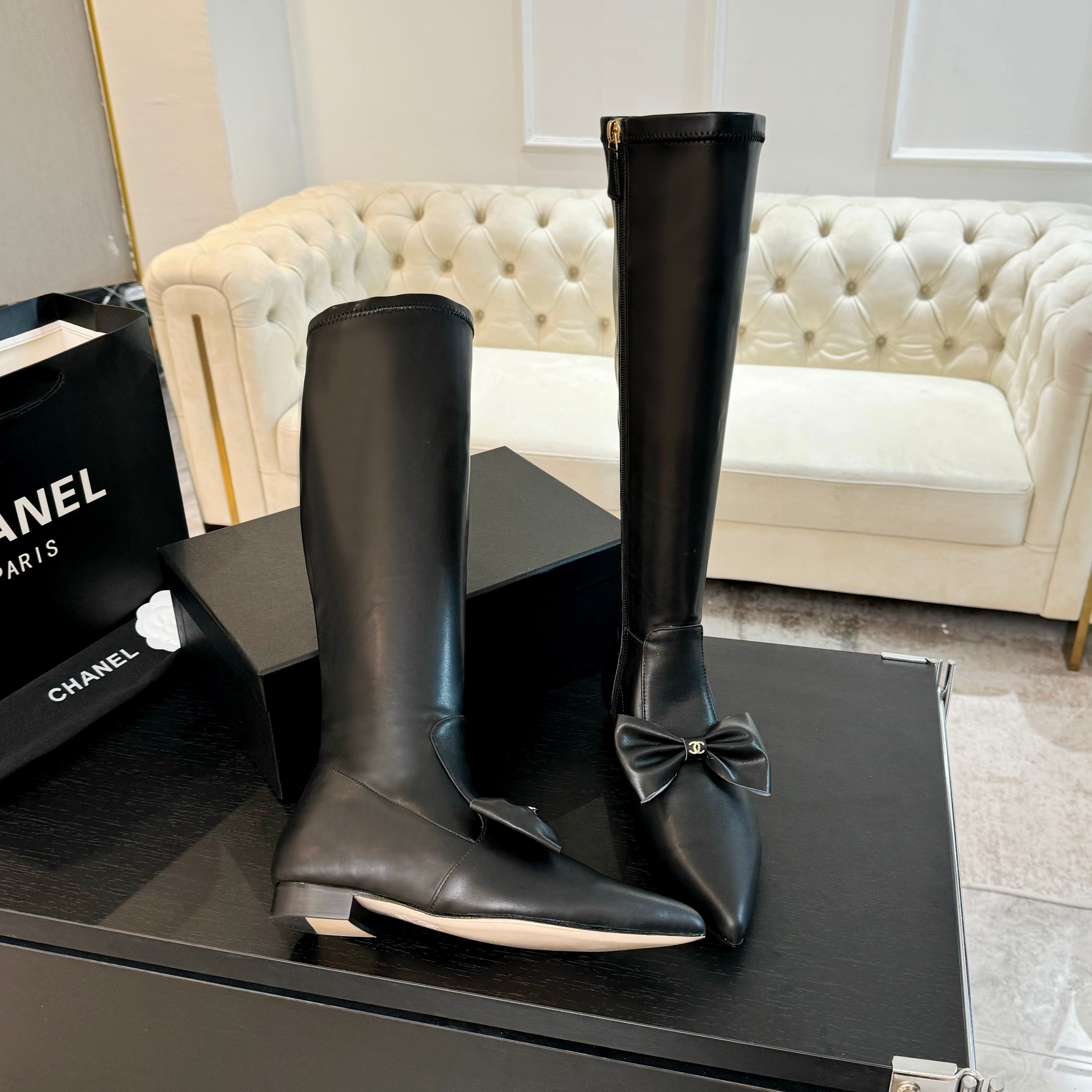 [TOP] CHANEL Pointy Boots With Big Bows - 3 Colour