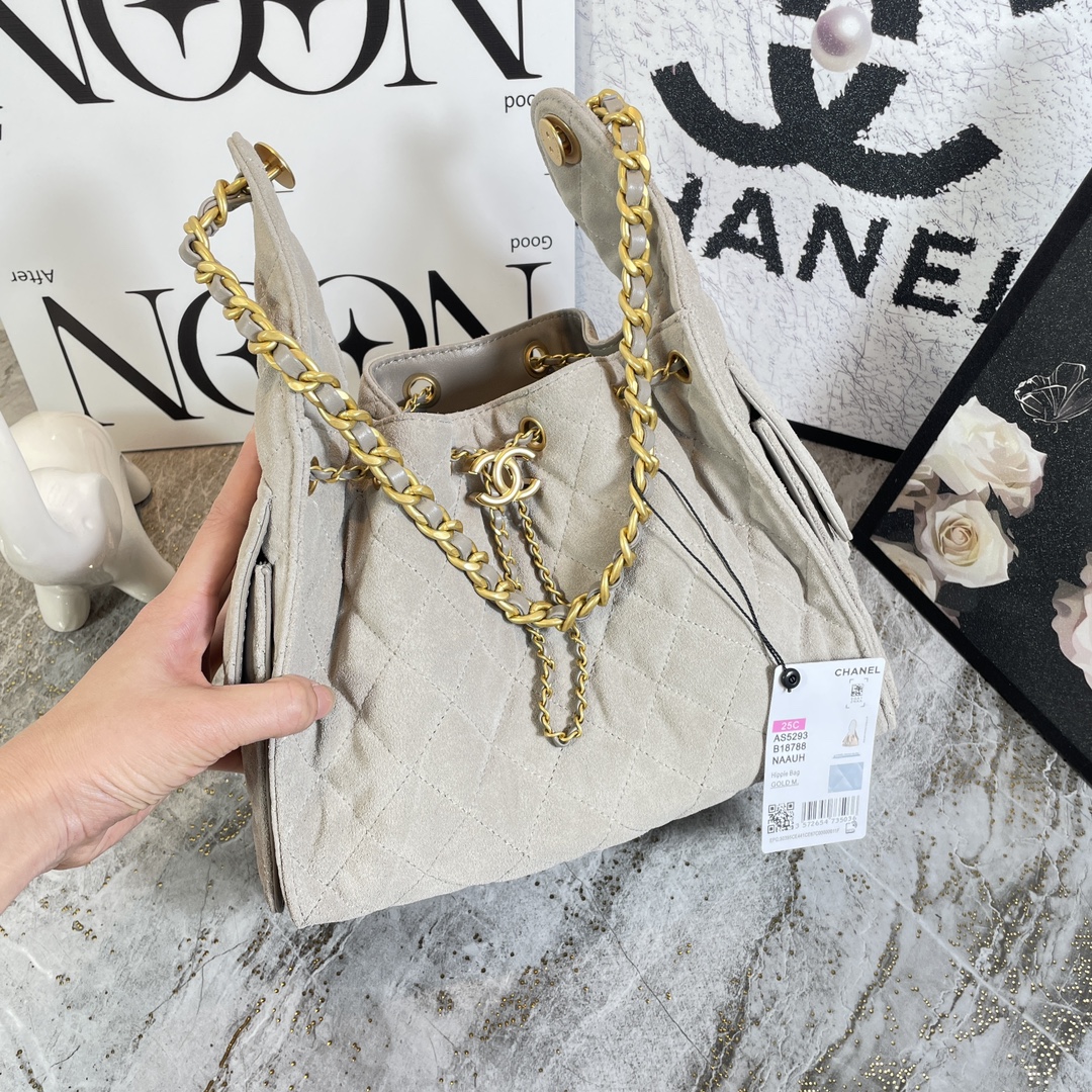 [TOP] CHANEL Hobo Shopping Bag 26x30x14cm/30x15x40cm - Gray