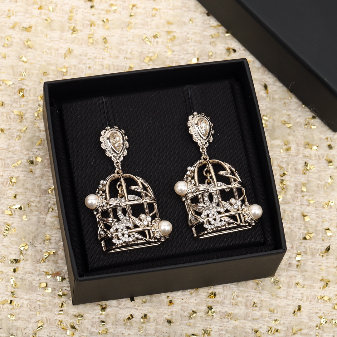 [TOP] CHANEL Birdcage Earrings - Silver