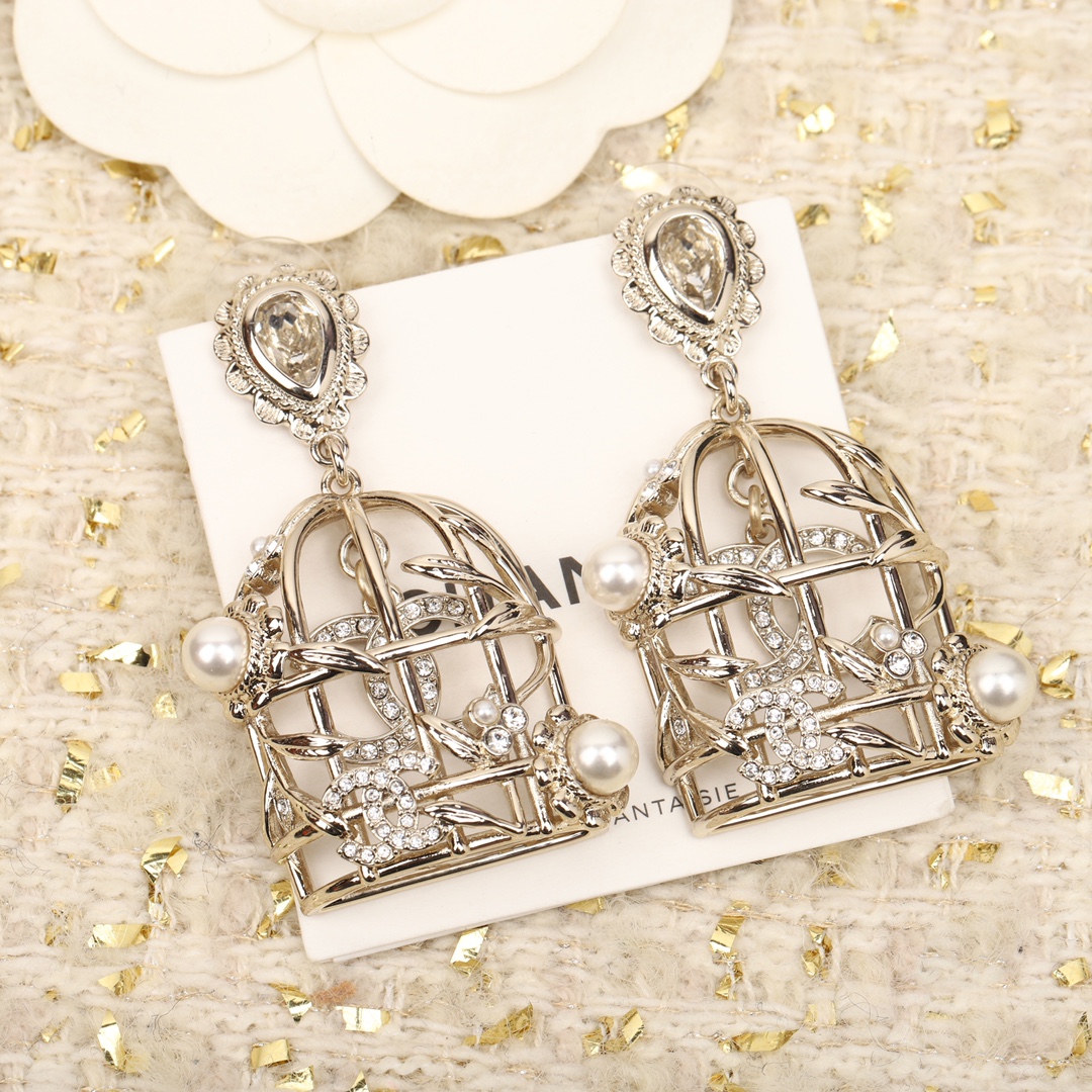[TOP] CHANEL Birdcage Earrings - Silver