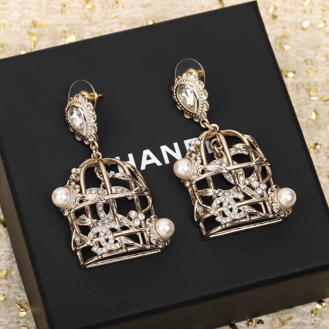 [TOP] CHANEL Birdcage Earrings - Silver