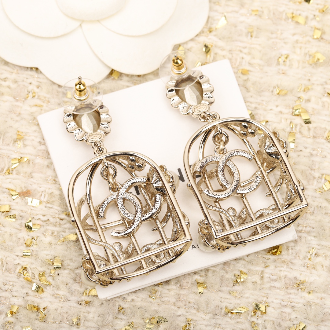 [TOP] CHANEL Birdcage Earrings - Silver