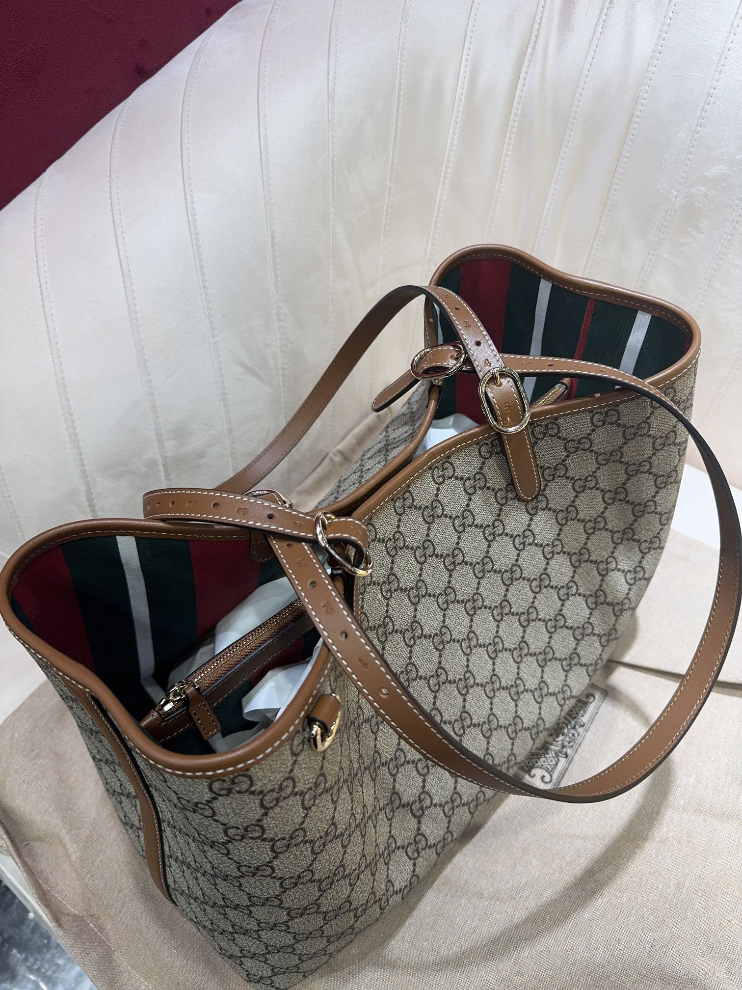 [TOP] GUCCI Emblen Bucket Bag 20.5*18*11.5CM/38*25.5*15CM - Brown