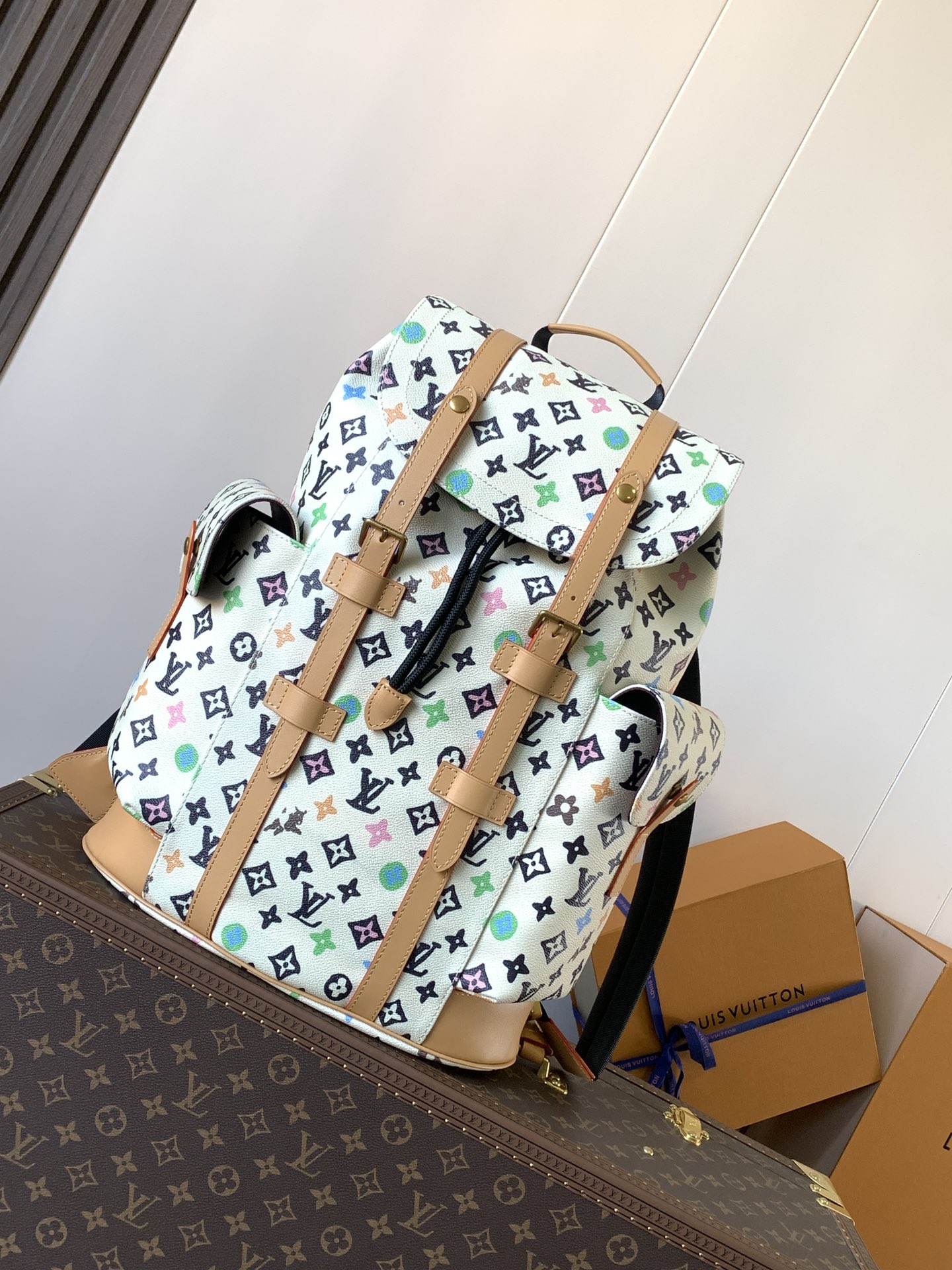 [TOP] Louis Vuitton LV Louis Vuitton x Tyler the Creator Christopher MM Backpack  41.0 x 48.0 x 13.0 cm - White