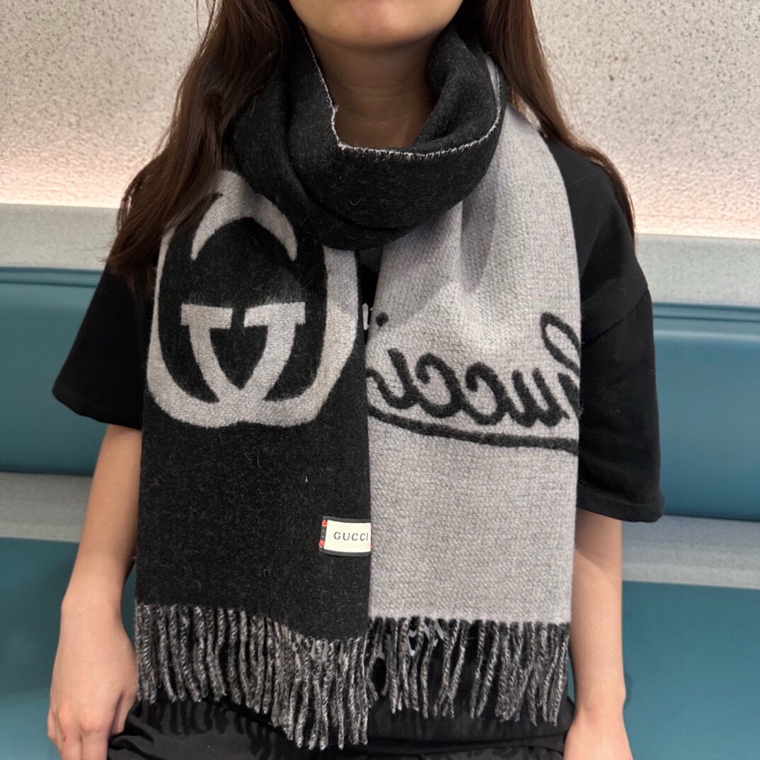 [TOP] GUCCI Cashmere Scarf 180*32cm - 2 Colors