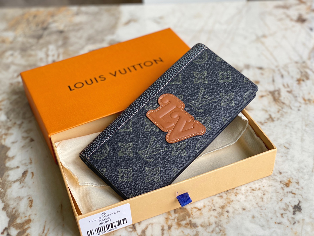 [TOP] Louis Vuitton LV Men's Cowhide Wallet 10 x 19 x 2 cm - Black